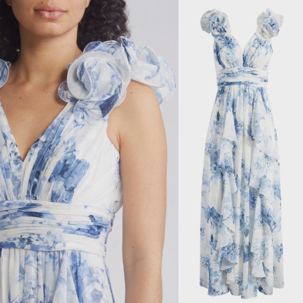 Eliza J Ruffle Strap Gown Floral Maxi Gown | SIZE 4 | UNALTERED